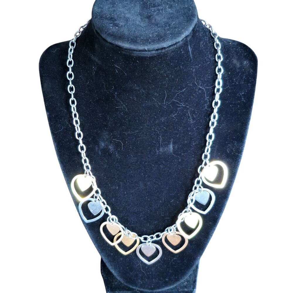 Milor Stainless Steel Multi-Tone Cutout Double Hearts Pendant 20" Necklace - Picture 2 of 6